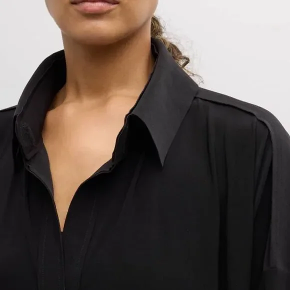 Norma Kamali Boxy Coverup Beach Shirt Tunic Dress Large Black Stretch Jersey - Picture 6 of 13